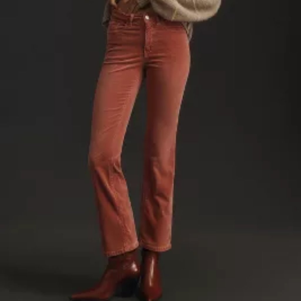 Anthropologie The Yaya Mid-Rise Corduroy Crop Flare Jeans By Pilcro (Rose)
